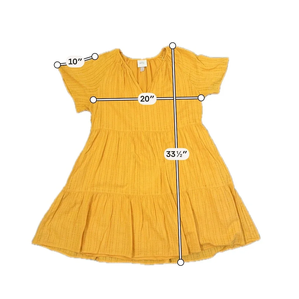 Knox Rose Mustard Yellow Tiered Babydoll Dress Cotton Gauze V-Neck Women's M - Picture 7 of 7